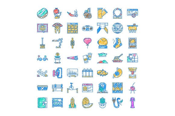 Colorful Hand Drawn Scribble Icons Colle: A Playful Design Asset for Creatives