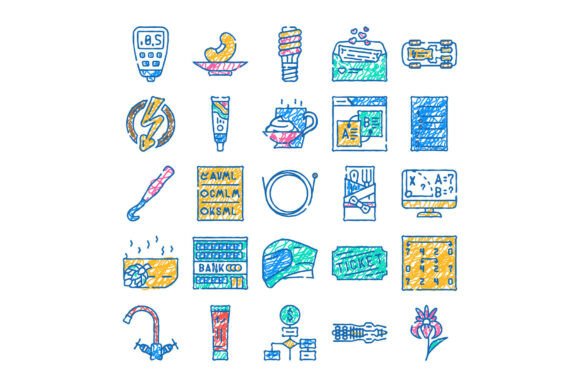 Hand Drawn Colorful Scribble Icons Colle